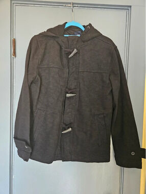 GAP Black Hooded Duffle Coat Jacket Small Toggle Zip Removable Vest Lined